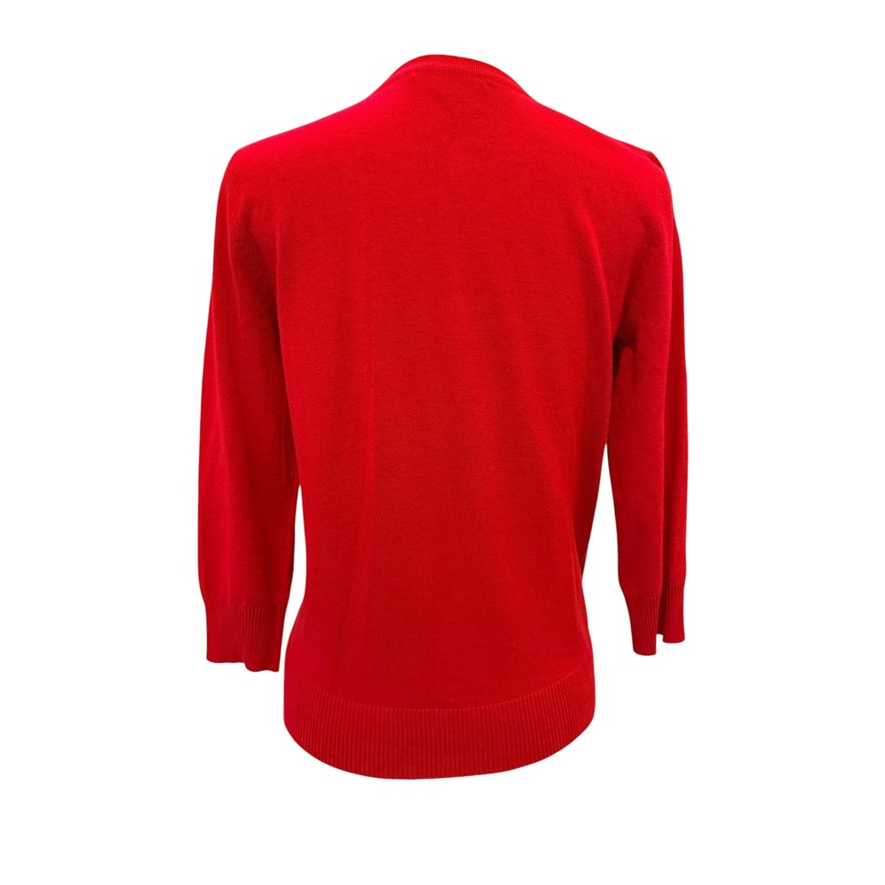 Cable & Gauge Womens Red Cardigan Rhinestone Bow Button 3/4 Sleeve Sweater Small - Picture 5 of 9